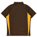 A polo shirt featuring a brown body with yellow side panels and a collar. Includes a brand logo.