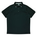 A dark green polo shirt featuring a collar, three buttons, and ribbed detailing on the sleeves. It has a logo.