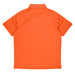 An orange polo shirt with a back collar, featuring a smooth texture and a logo.