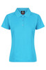 A bright blue polo shirt with a collar and short sleeves. It features a front placket with buttons and has a logo.