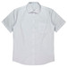 Short-sleeve button-up shirt in light grey with a single chest pocket and a collar. Features a logo.