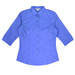 A button-up shirt in a vibrant purple with 3/4 sleeves and a fitted design. It features a collar and buttons down the front.