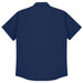 A short-sleeve men's button-up shirt in navy blue, featuring a classic design and a logo.