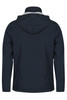 A navy jacket with a hood, featuring a smooth finish and sleek design. The jacket has no visible logos.