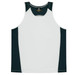A sleeveless singlet featuring white and dark green panels with a logo. Ideal for active wear.