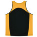 A yellow and black singlet with a contrasting design and a logo on it.