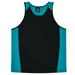 A black and teal singlet featuring a logo, designed for kids.