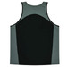 A singlet in black and grey with a back design, featuring a logo.