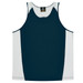 A dark teal singlet with white panels, featuring a logo on the inside neck area.