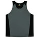 A grey and black singlet featuring a logo, designed for kids' wear. Suitable for casual or active use.