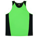 A bright green and black singlet featuring a logo, suitable for kids' wear.