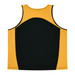 A men's singlet featuring a black and gold design, with a logo on the front.