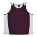 A maroon singlet with white side panels, featuring a label and a simple design. Suitable for casual wear.