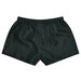 A pair of dark green rugby shorts with an elastic waistband and a smooth finish. 