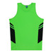A bright green singlet featuring black side panels and a logo on the neckline. Ideal for kids' active wear.