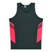A dark green singlet with pink stripes on the sides and a logo on the neckline.