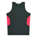 A dark green singlet with pink side panels, featuring a logo on the back. Suitable for kids.