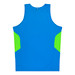 A blue singlet with bright green side panels and a logo on the back. Suitable for kids' wear.