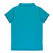A turquoise polo shirt with a classic collar and short sleeves, featuring a contrasting trim and a logo on it.