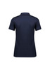 A navy short sleeve polo shirt with a collar and rolled sleeves. Features a logo on the back.