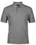 A grey polo shirt featuring a collar and three buttons, with a logo on the chest area.
