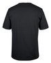 A black t-shirt featuring a plain back design with short sleeves and a standard fit. It includes a logo.