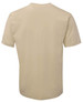 A beige T-shirt with short sleeves and a plain back, featuring a small logo.