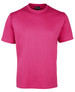 A vibrant pink T-shirt with a round neck and short sleeves, featuring a logo on the tag.