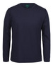 A navy long-sleeve t-shirt with a round neckline. The shirt features a logo at the neck.