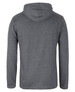A grey long-sleeve hooded tee with a back view, featuring a simple design and a logo.