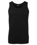 A black singlet shirt featuring a round neckline and a branded label inside.