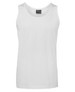 A plain white singlet featuring a round neckline, with a subtle branding label on the inside.