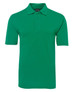 A green polo shirt featuring a collar and three buttons, designed for casual wear, with a logo on the chest.