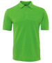 A bright green polo shirt with a collar and short sleeves, featuring a logo on the chest.