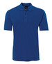 A polo shirt in a vibrant blue colour featuring a classic collar and three-button placket. It has a logo.