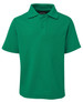 A green short-sleeved polo shirt with a collar and a logo on the chest.