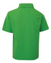 A green polo shirt with short sleeves and a classic collar, featuring a plain back design.