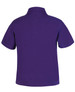 A purple polo shirt with a short sleeve design and a collar, featuring a logo.