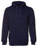 A navy hoodie featuring a front pocket and drawstring hood. The design includes a logo or branding.