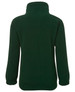 A polar fleece jacket in dark green, featuring a high collar and long sleeves. The back view illustrates the design and fit.