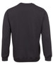 A black jumper with long sleeves and a round neckline, featuring a plain design and a label on the back.