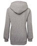 A grey fleecy hoodie featuring a hood and ribbed cuffs. The back view showcases a casual design.