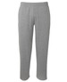 A pair of grey track pants with an elastic waistband, featuring a simple design and no pockets.