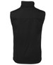 A black reversible vest with a high collar and no visible front design, featuring a logo on the back.