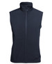 A black three-layer softshell vest with a high collar and a front zipper. It features a logo on the fabric.