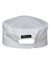 A white chef's vented cap with a mesh back and an elastic adjustment. Features a branded label.