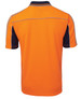 An orange and navy polo shirt featuring short sleeves and a logo, designed for workwear.