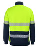 A high-visibility fleece jumper in bright yellow and navy, featuring reflective segmented tape on the back.