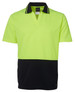 A bright yellow and black polo shirt with a collar and logo. Suitable for workwear applications.