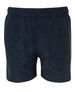 Navy sports shorts with an elastic waistband and a simple design. The shorts feature stitching details and a logo.